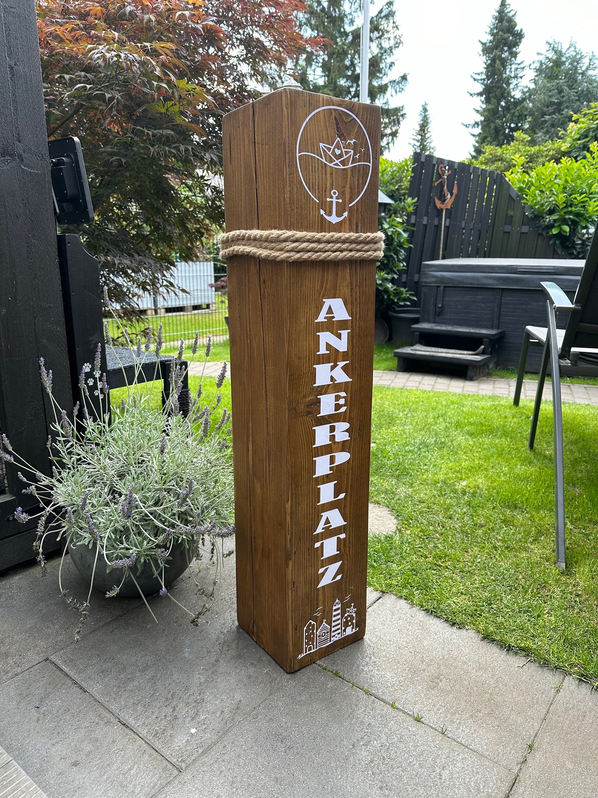 Manapal maritime Deko XXL 1m Moin Ankerplatz Poller Stele Dalben rustikal Gartendeko Küste Meer Anker Heimathafen Balken Dekobalken Säule