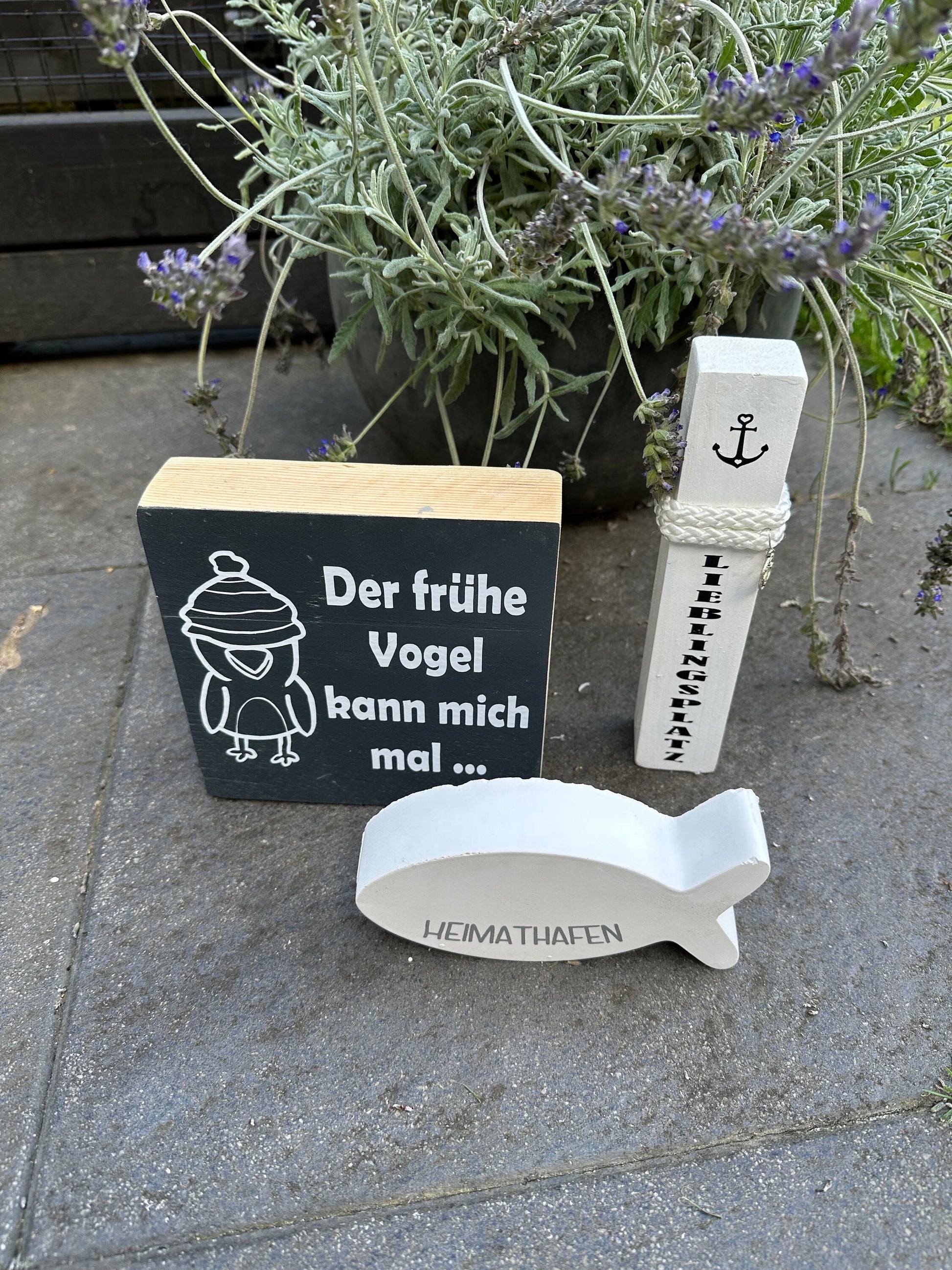 Maritime Tischdeko im Set Dekoration Aufsteller Heimathafen Holzschild Poller Ankerplatz Möwe maritim grau Lieblingsplatz
