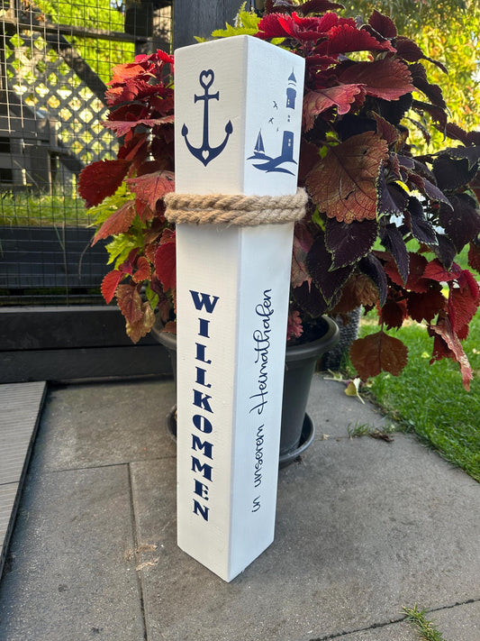 Willkommen in unserem Heimathafen Poller Anker grau Moin Gartendeko Dekoration Garten Manapal maritime Deko