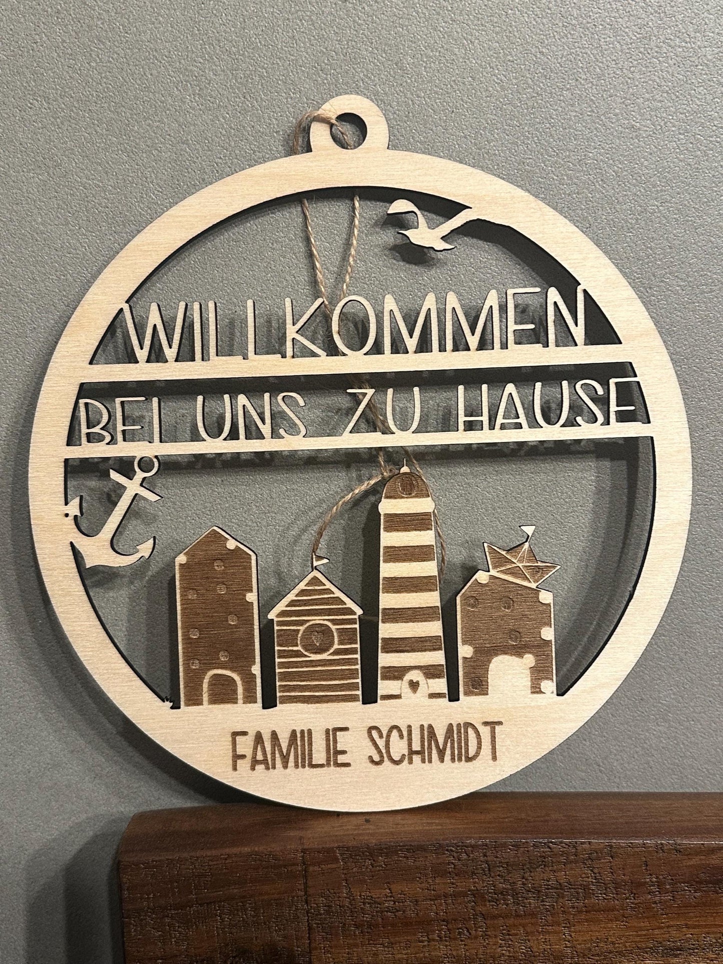 Personalisierter Türkranz, Türdeko, Wanddeko, Holz 20cm, maritime Deko, Personalisierbar, individuelles Geschenk, Zuhause, Willkommen