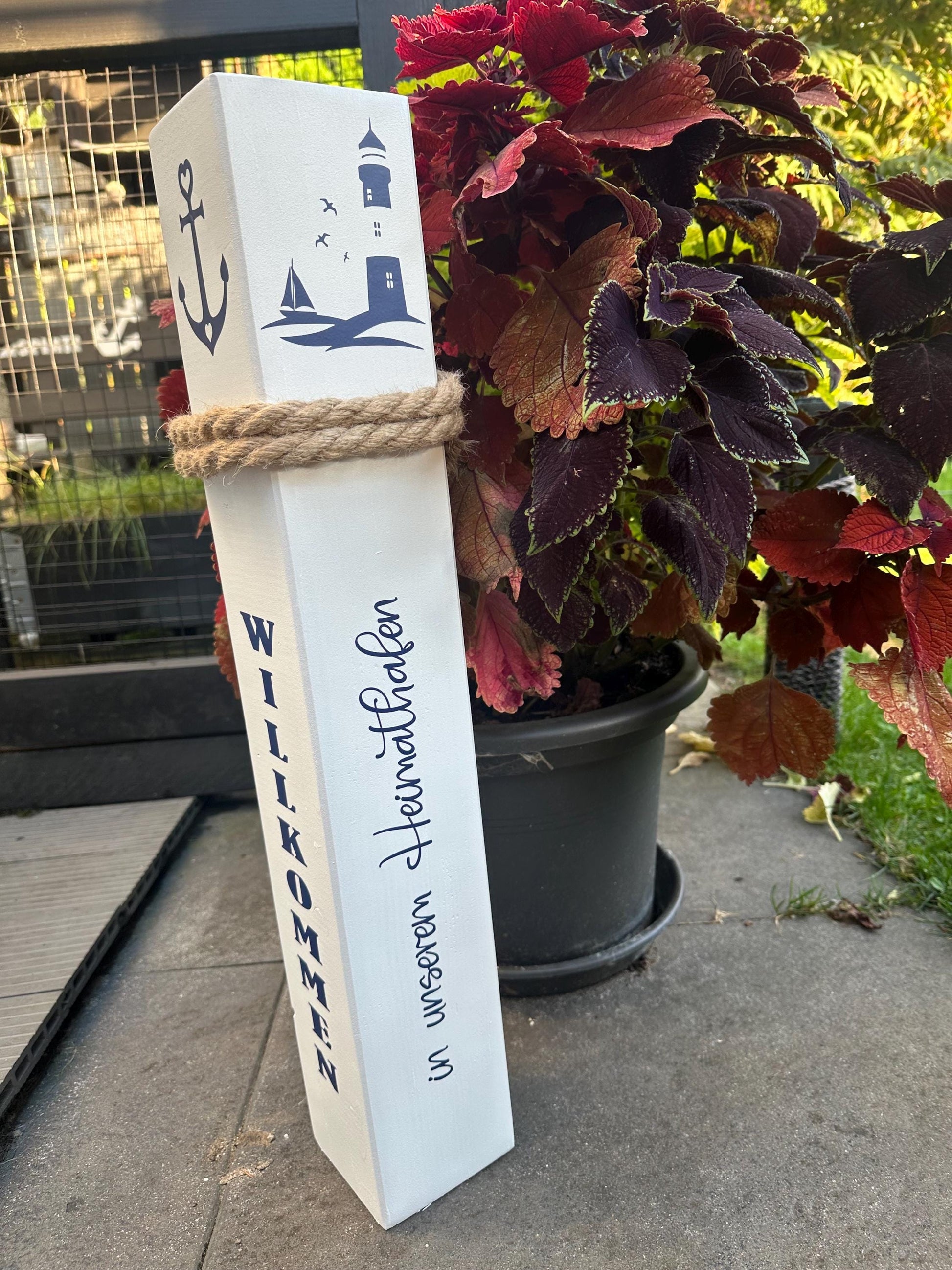 Willkommen in unserem Heimathafen Poller Anker grau Moin Gartendeko Dekoration Garten Manapal maritime Deko