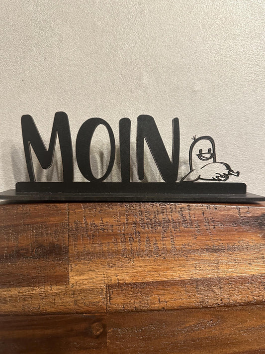 Schriftzug Moin mit Möwe, Schreibtischdeko, Geschenk für Meerliebhaber, maritime Deko aus Holz, Tischdeko, Anker