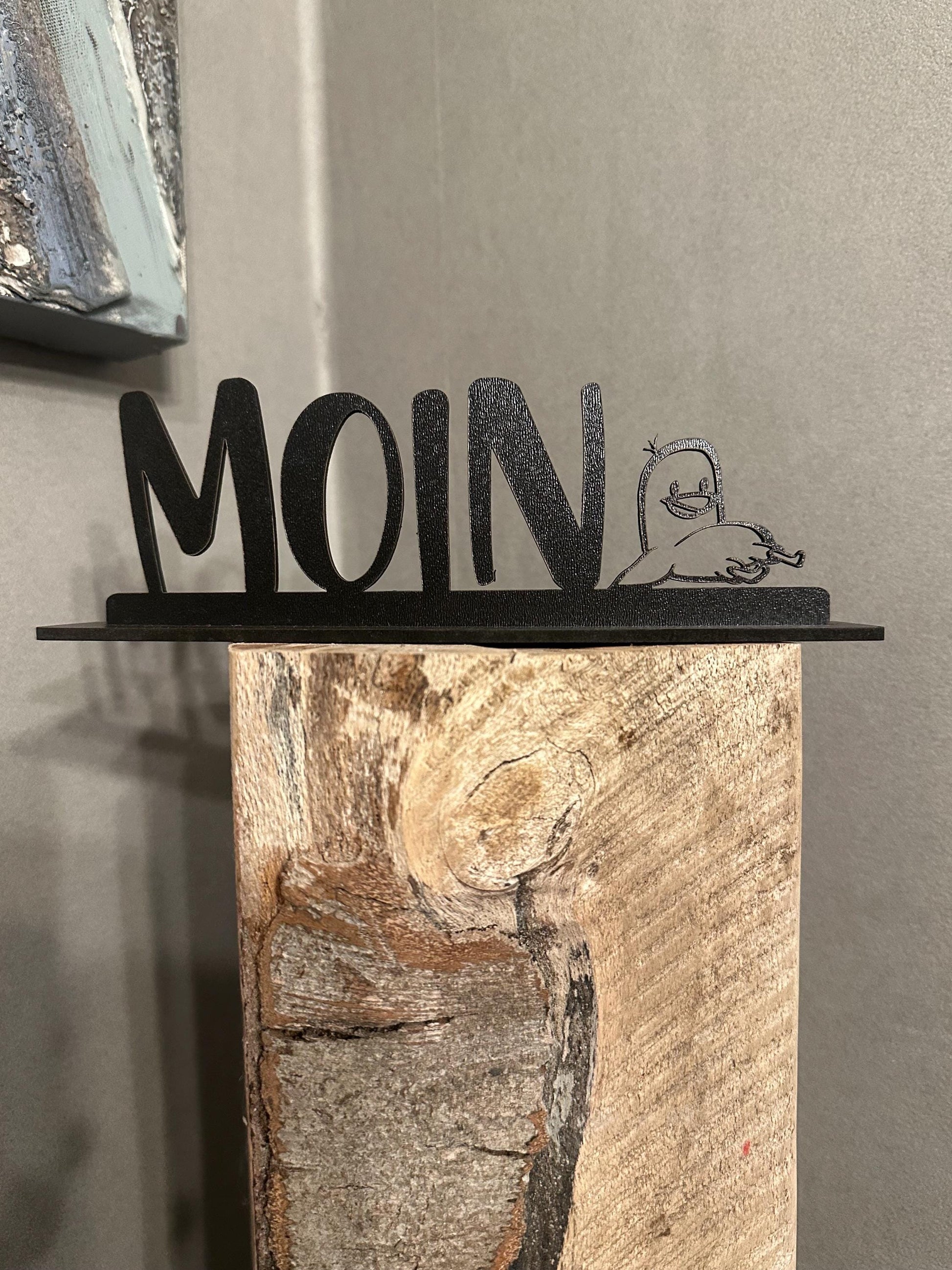 Schriftzug Moin mit Möwe, Schreibtischdeko, Geschenk für Meerliebhaber, maritime Deko aus Holz, Tischdeko, Anker