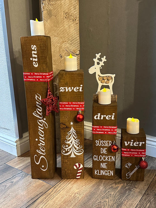 Adventskranz Säulen Set braun Weihnachten Kerzen Advent xmas Balken Kanthölzer Manapal maritime Deko Adventslichter Weihnachtsdeko Poller