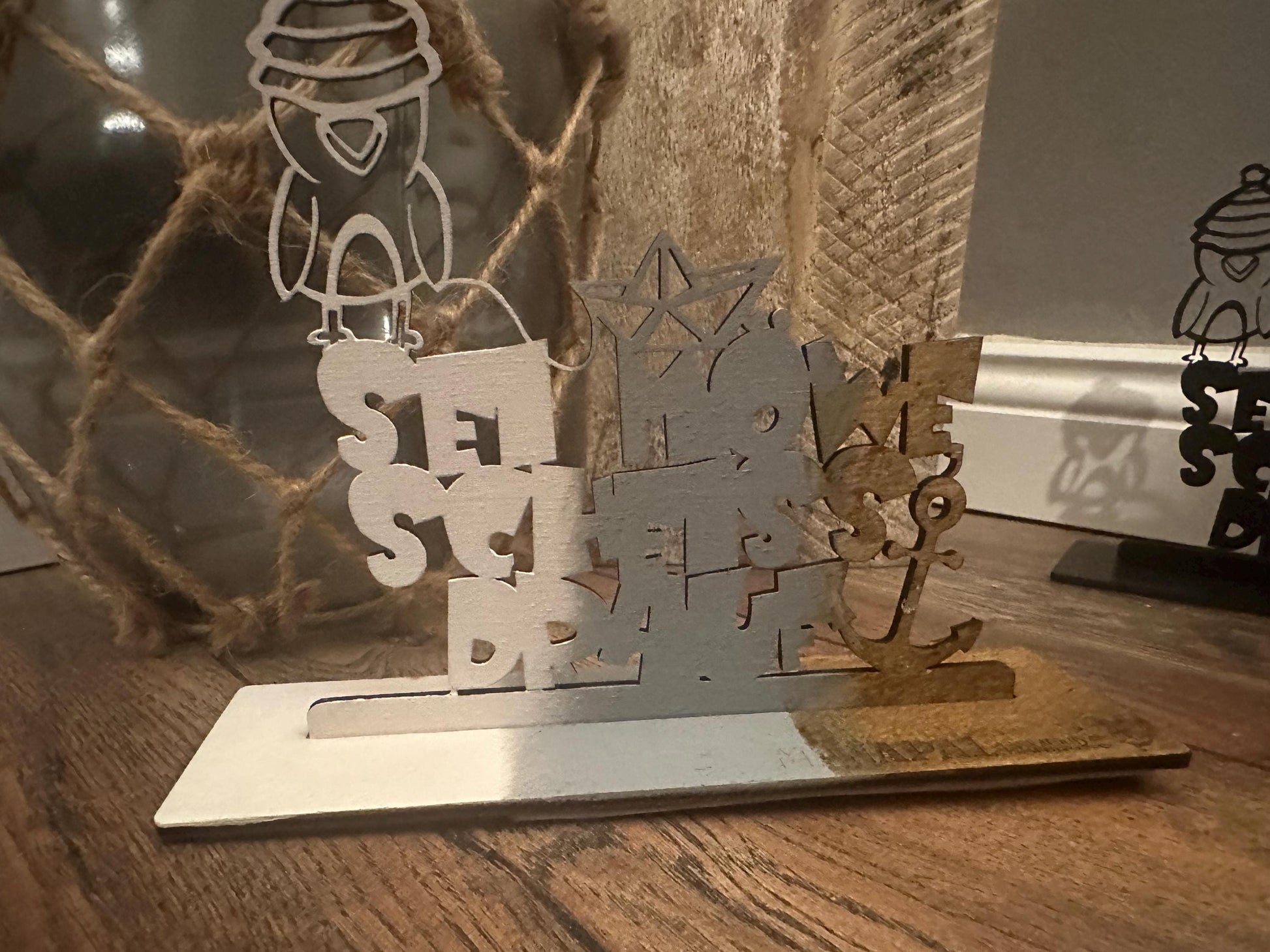 Sei Möwe Tischdeko Ostsee Nordsee Geschenk für Küstenkinder Meerliebe maritime Deko zum Stellen Manapal Schriftzug 3d Holz