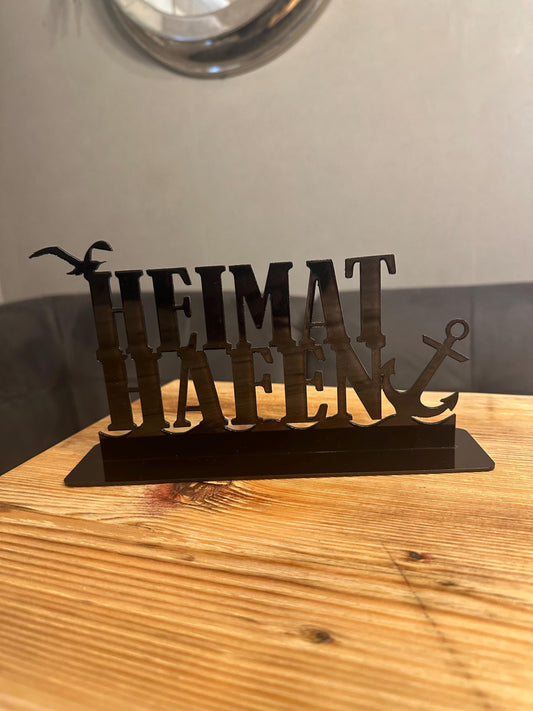 Schriftzug Heimathafen Acryl, Ostsee, Nordsee, Geschenk für Küstenkinder, Meer, maritime Deko zum Stellen, Tischdeko, 3d
