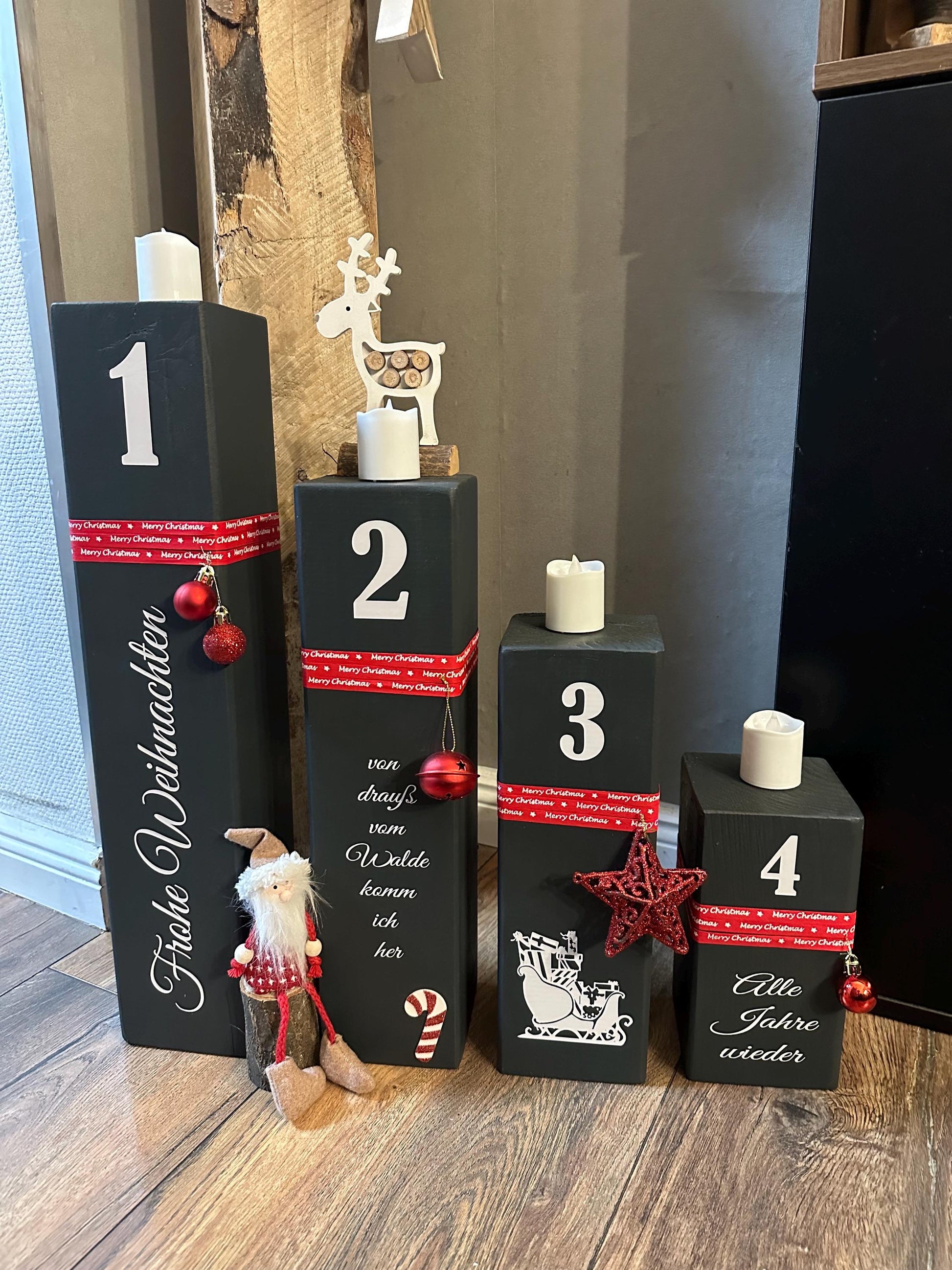Adventskranz Weihnachtsdeko Weihnachten Kerzen Advent xmas Balken Kanthölzer Manapal maritime Deko Adventslichter Poller