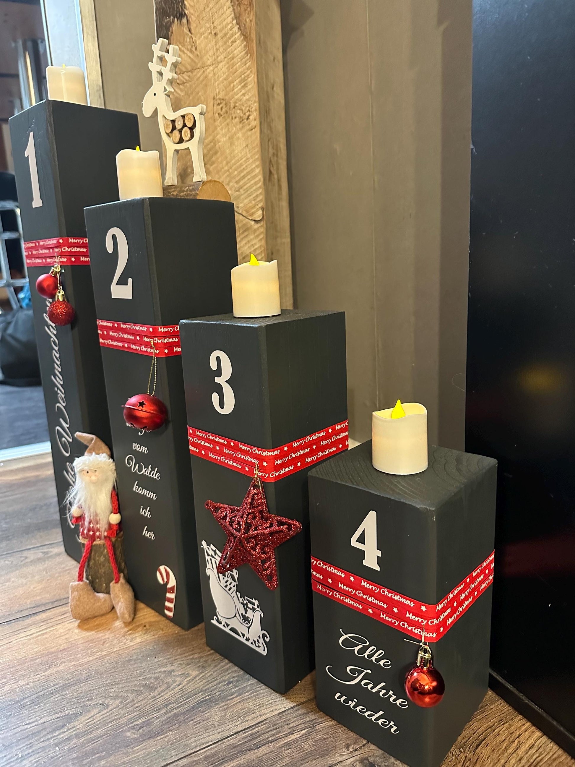 Adventskranz Weihnachtsdeko Weihnachten Kerzen Advent xmas Balken Kanthölzer Manapal maritime Deko Adventslichter Poller