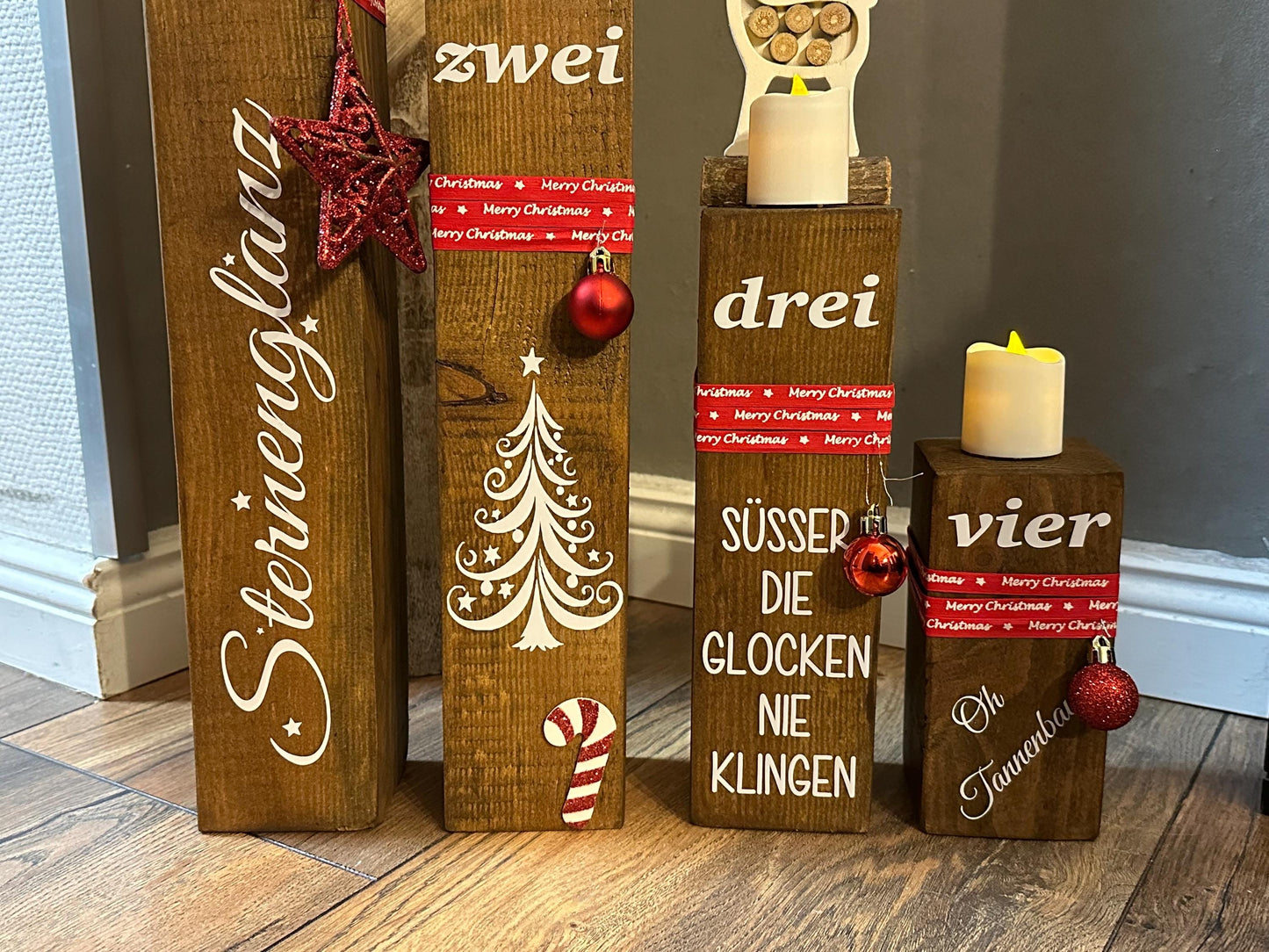 Adventskranz Säulen Set braun Weihnachten Kerzen Advent xmas Balken Kanthölzer Manapal maritime Deko Adventslichter Weihnachtsdeko Poller