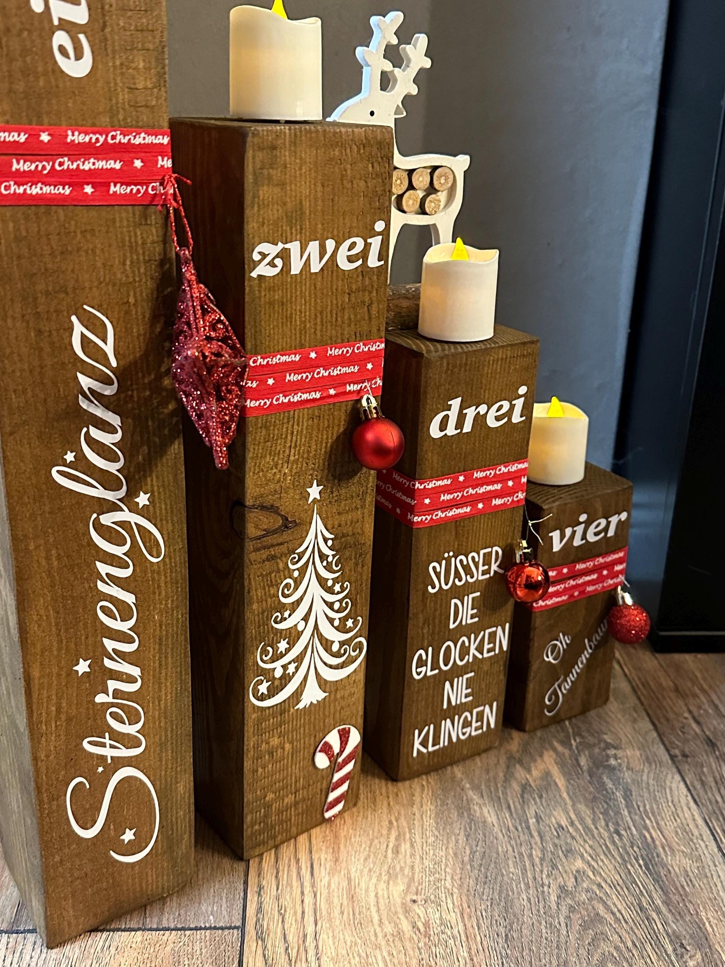 Adventskranz Säulen Set braun Weihnachten Kerzen Advent xmas Balken Kanthölzer Manapal maritime Deko Adventslichter Weihnachtsdeko Poller
