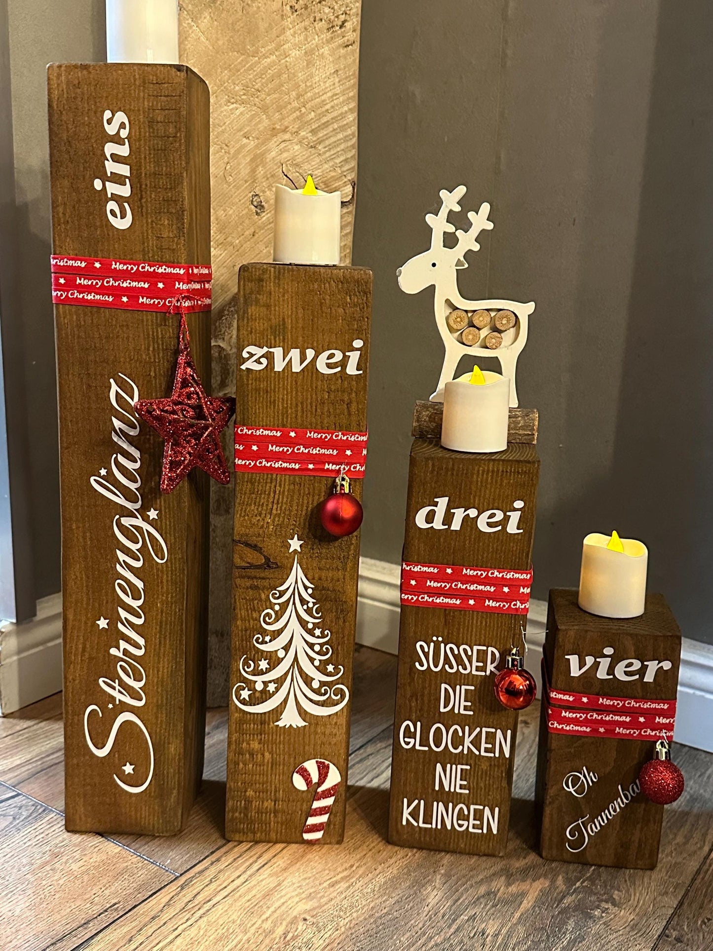 Adventskranz Säulen Set braun Weihnachten Kerzen Advent xmas Balken Kanthölzer Manapal maritime Deko Adventslichter Weihnachtsdeko Poller