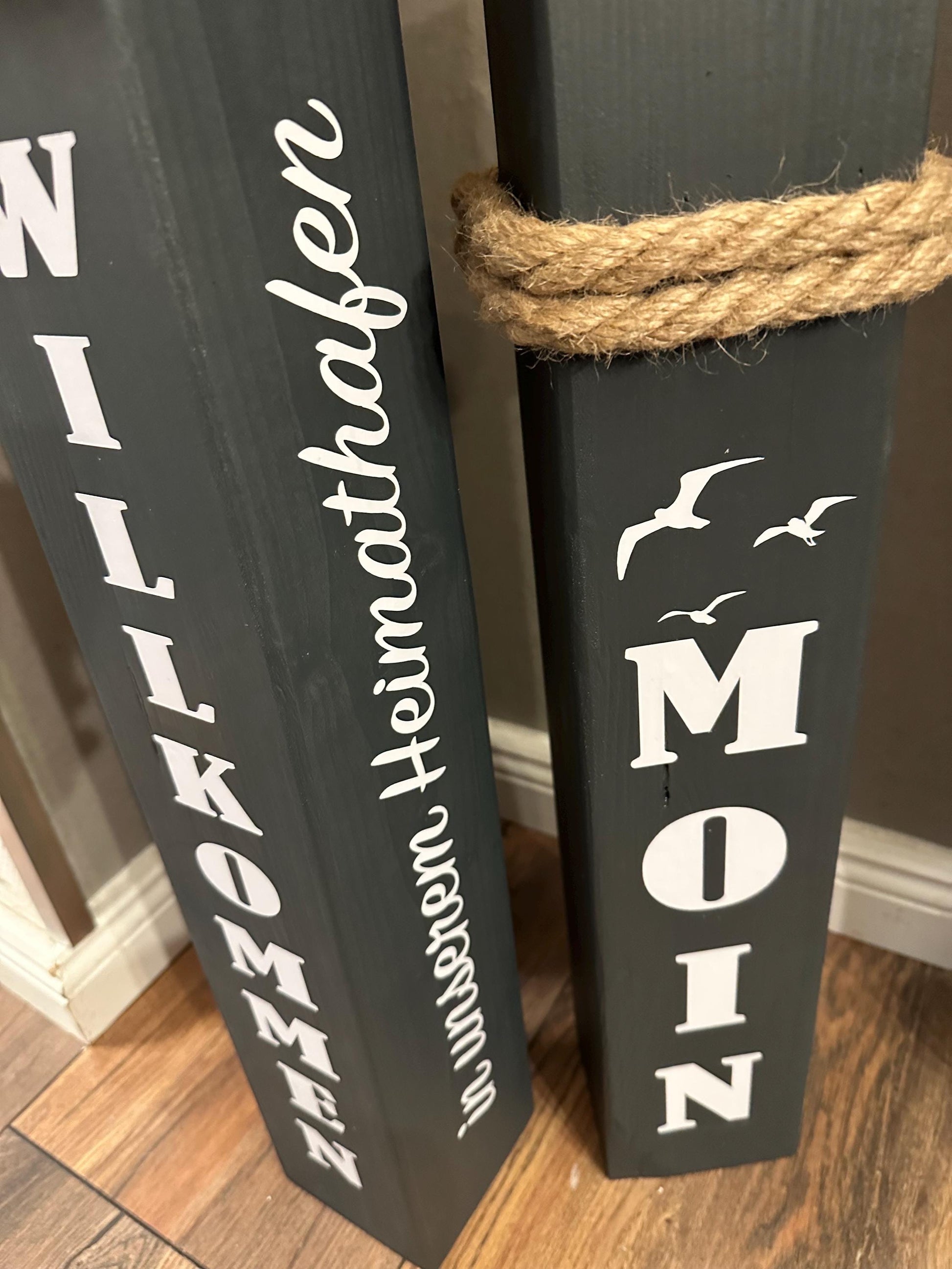 Housewarming Gift | Set of 2 Nautical Wooden Posts with Anchor + Text | Coastal Home Decor for Front Door, Garden & Beach House