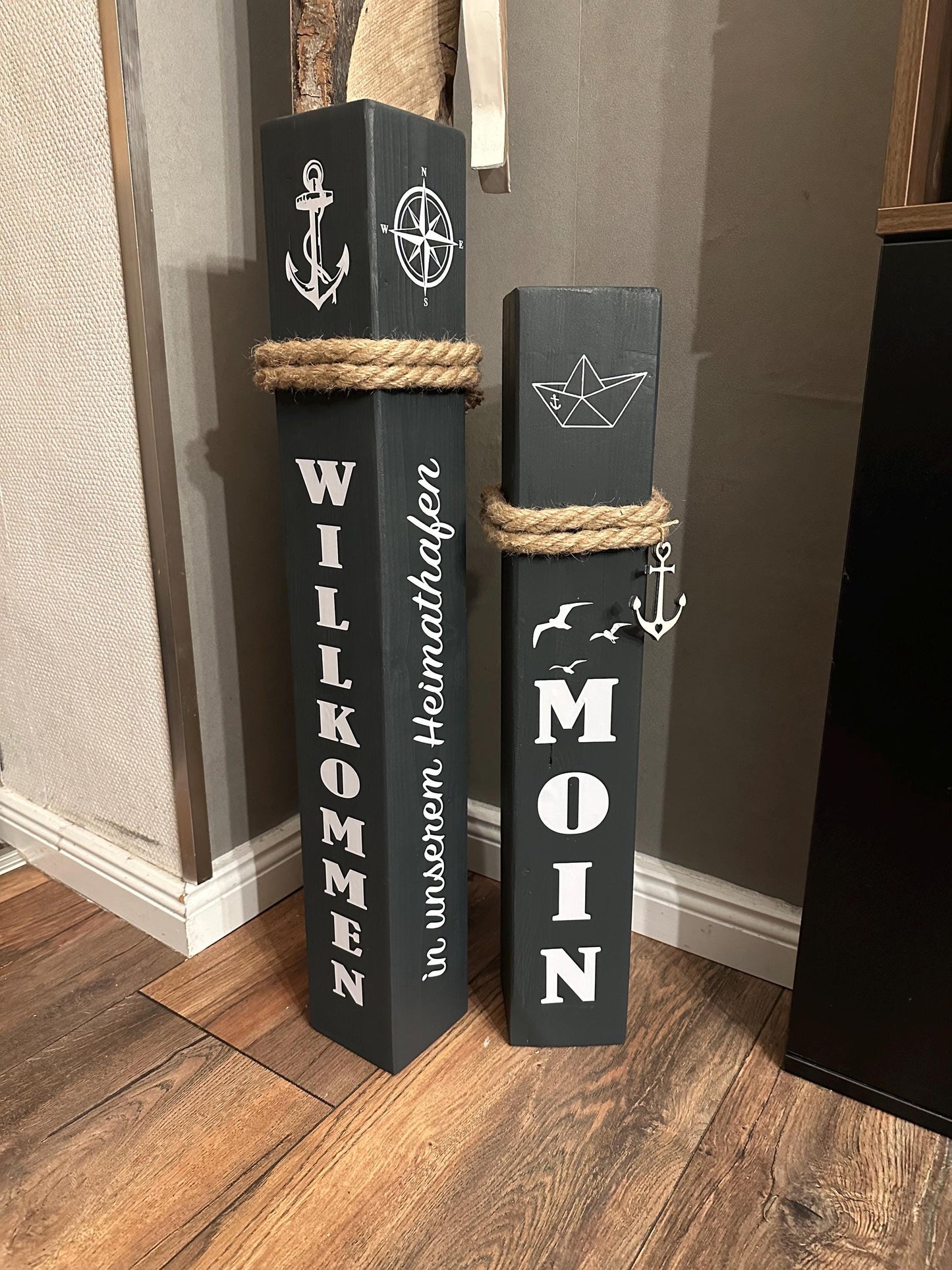Geschenk zur Einweihung, 2er Set Dekopoller, Willkommen, Heimathafen, Moin, Anker, Hausdeko, maritime Deko, Meerliebe