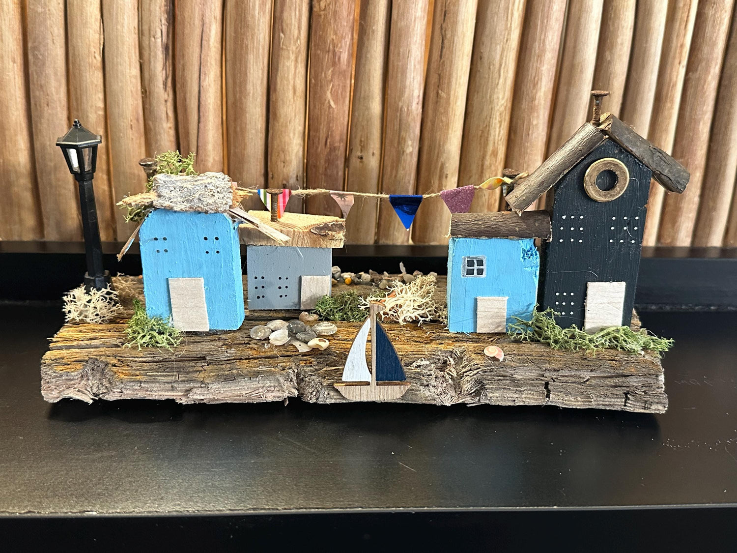 Handmade Driftwood Coastal Village – Nautical Decor, Rustic Seaside Miniature, Unique Beach House Gift by Manapal