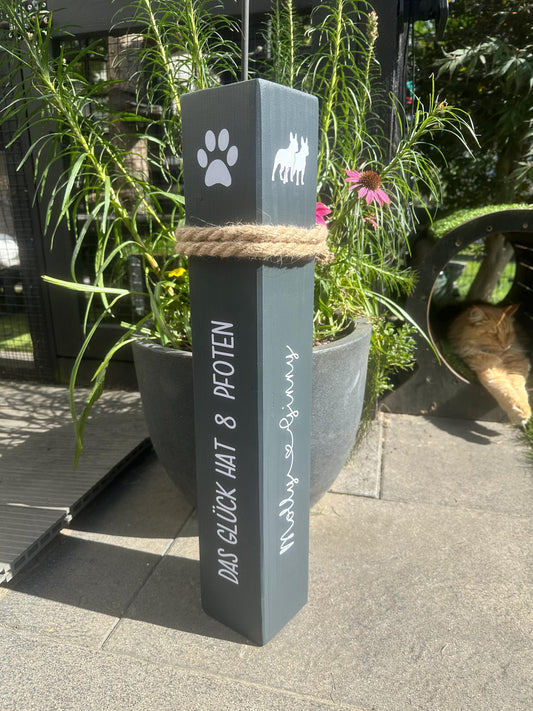 Personalized Wooden Pillar for Pet Lovers | Happiness has 4 Paws | Custom Pet Memorial Gift