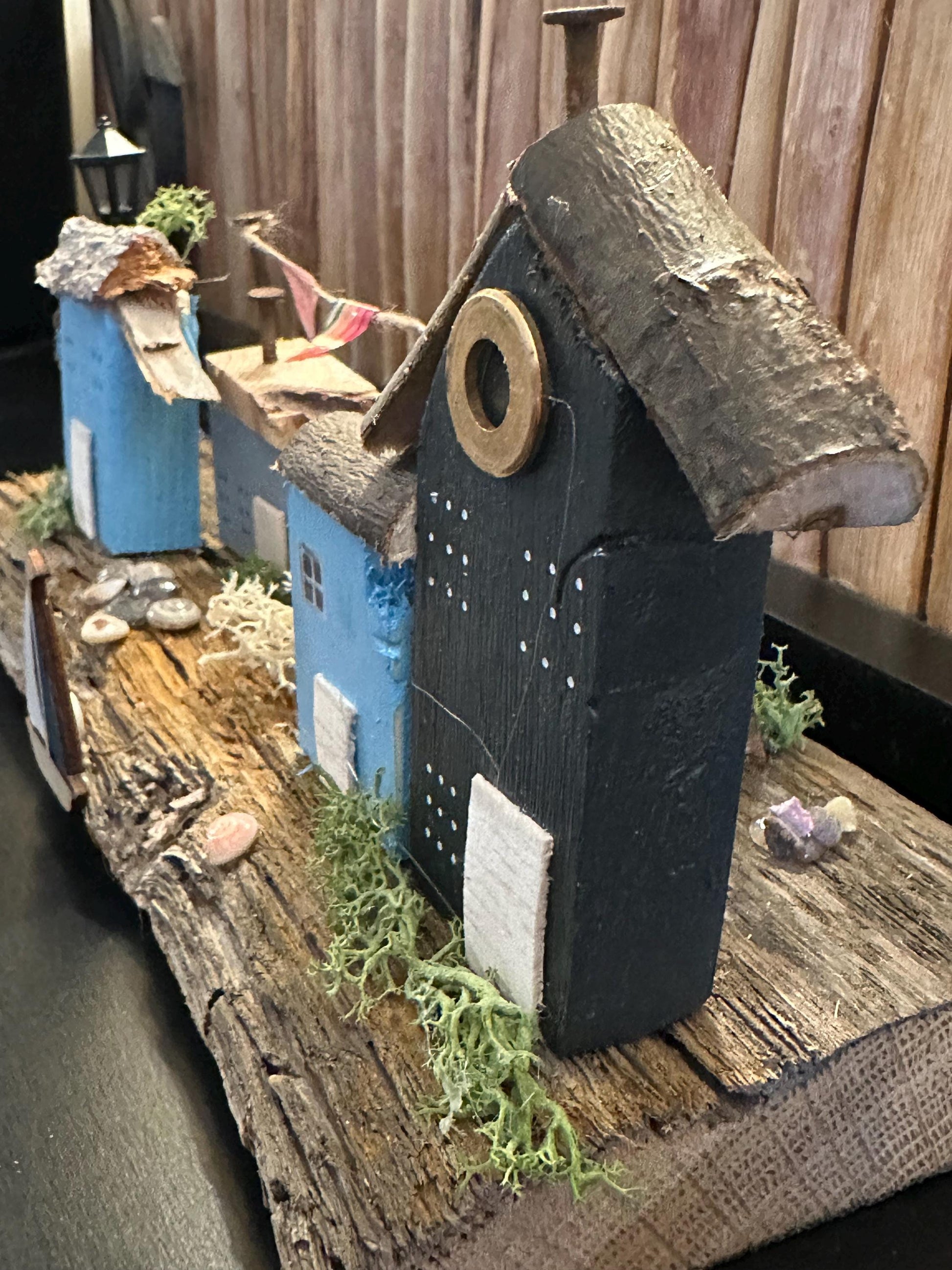 Handmade Driftwood Coastal Village – Nautical Decor, Rustic Seaside Miniature, Unique Beach House Gift by Manapal
