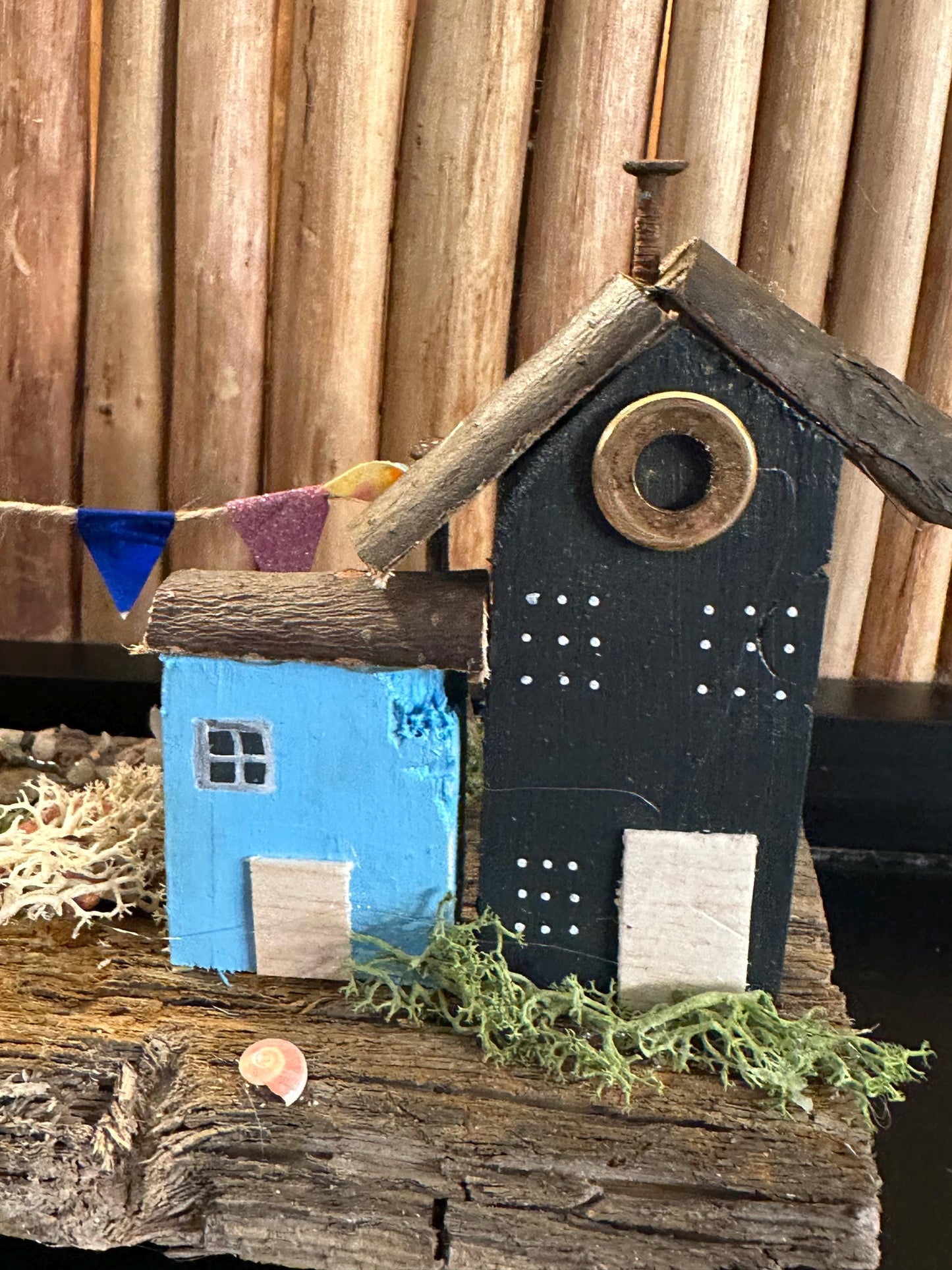 Handmade Driftwood Coastal Village – Nautical Decor, Rustic Seaside Miniature, Unique Beach House Gift by Manapal