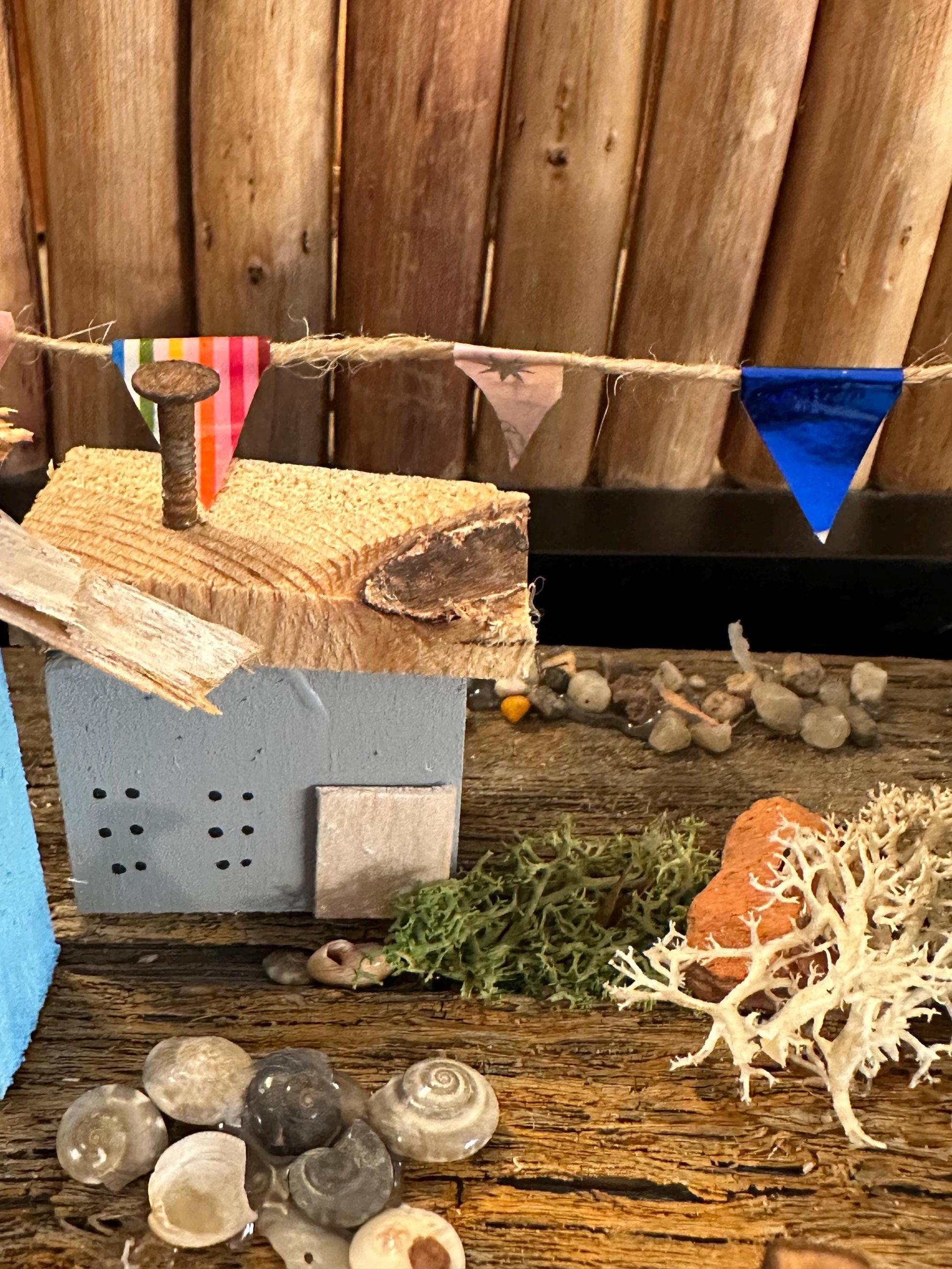 Handmade Driftwood Coastal Village – Nautical Decor, Rustic Seaside Miniature, Unique Beach House Gift by Manapal