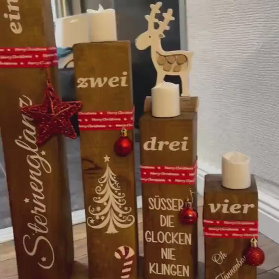 Adventskranz Säulen Set braun Weihnachten Kerzen Advent xmas Balken Kanthölzer Manapal maritime Deko Adventslichter Weihnachtsdeko Poller